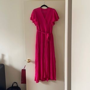 Pink summer ruffled sleeve tiered maxi dress